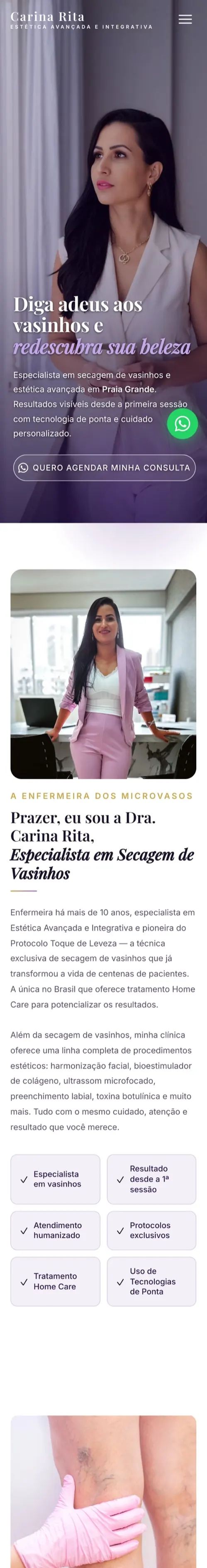 Versão mobile do site da Dra. Carina Rita · Cirurgia Vascular (Praia Grande/SP)