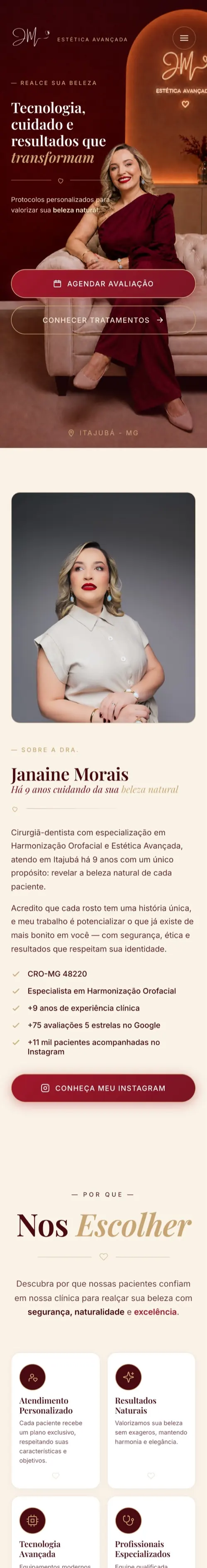 Versão mobile do site da Dra. Janaine Morais · Harmonização Orofacial