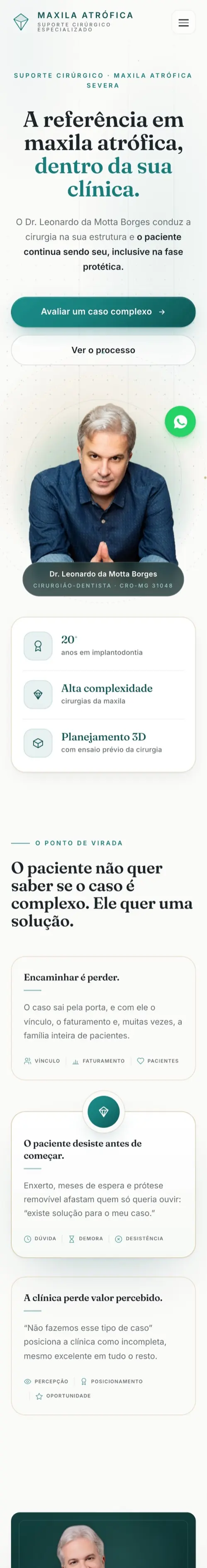 Versão mobile do site de suporte cirúrgico em maxila atrófica · Dr. Leonardo da Motta Borges (Juiz de Fora/MG)