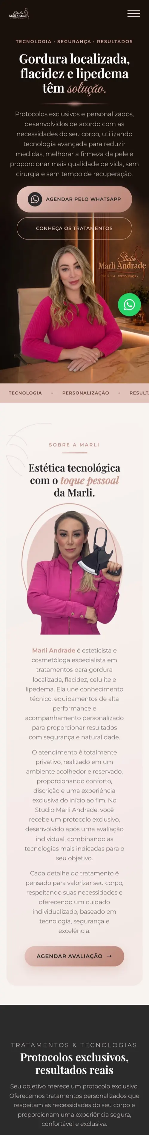 Versão mobile do site do Studio Marli Andrade · Estética Tecnológica (Porto Alegre/RS)