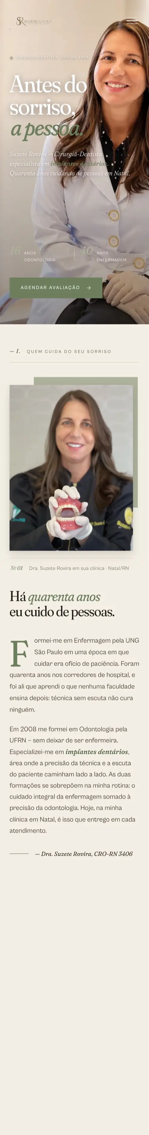 Versão mobile do site da Dra. Suzete Rovira · Implantes