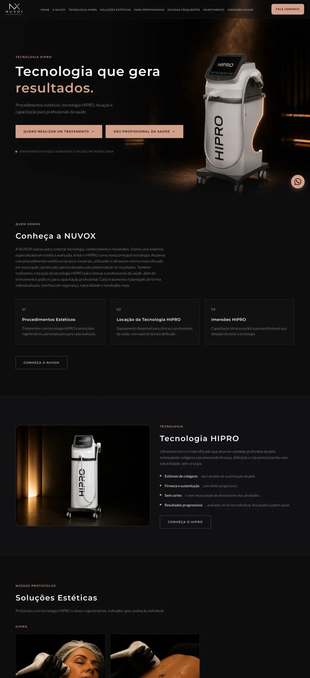Site da NUVOX Estética Avançada · Tecnologia HIPRO (Belo Horizonte/MG)